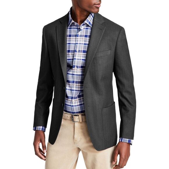 Michael Kors Mens Classic Fit Herringbone Sport Coat 50 Long Charcoal Blazer